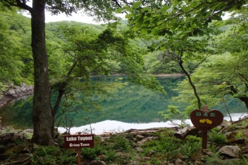 湖畔の案内看板の写真