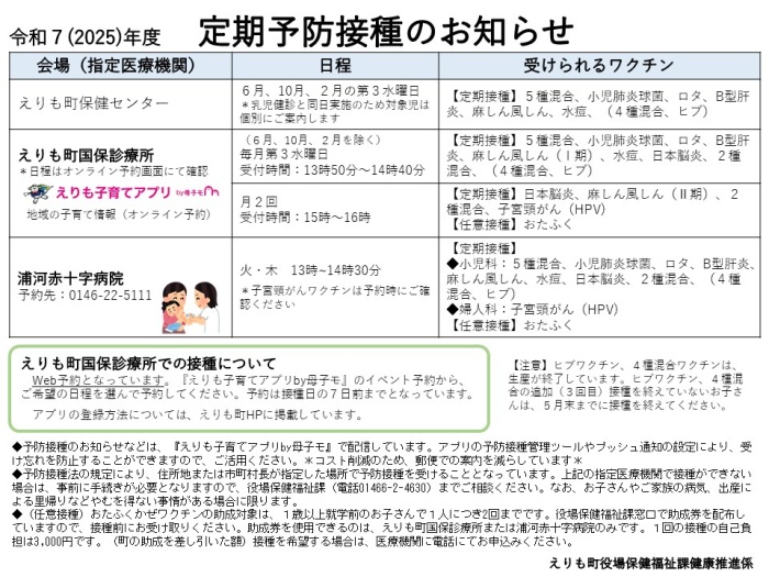 令和6年度子どもの予防接種