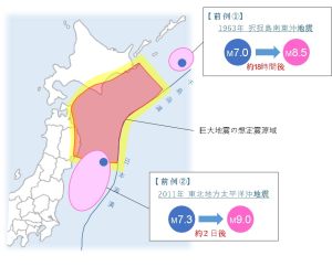 過去の事例と巨大地震の想定震源域